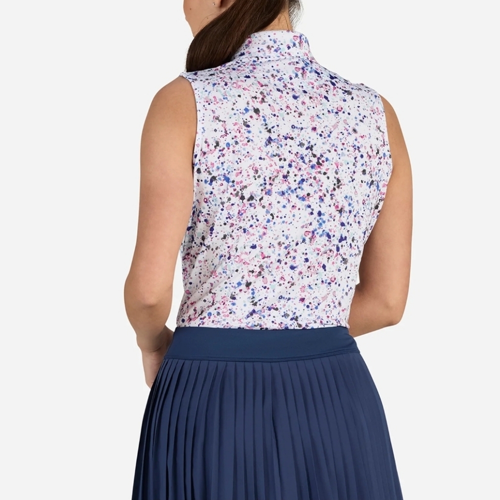 Bad Birdie Sleeveless Collared Golf Polo in White Multi Splatter - Picture 2 of 16